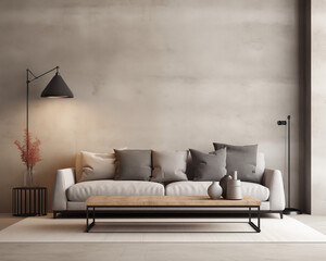 Industrial Style Living Room Mockup, 3D Mockup Render, Interior Design