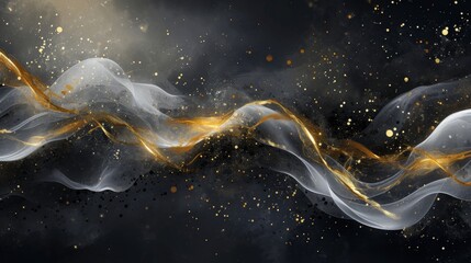 Modern abstract art with a splash of gold and silver on a dark background background