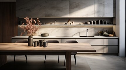 Minimalist style kitchen interior in modern house.