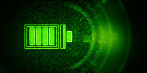 2d rendering Electrical energy and power supply source concept, accumulator battery with charging level indicator