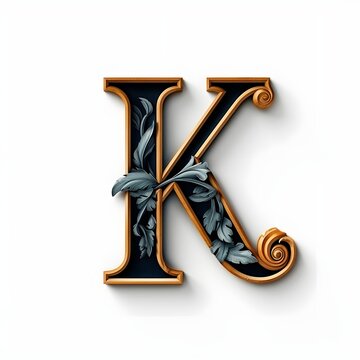 alphabet letter K carving style isolated on white background
