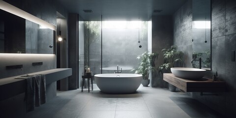 Minimalist bathroom interior in modern house.