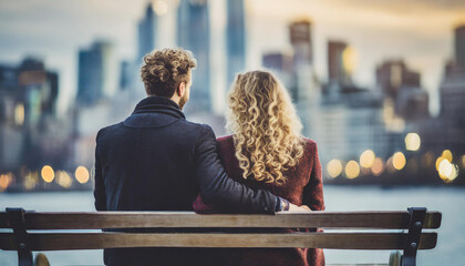 Couple enjoying the view on a valentines date; city view