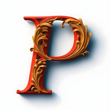 alphabet letter P carving style isolated on white background