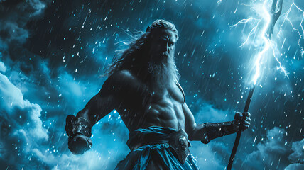 Zeus God of Thunder. Legendary Ruler of the Greek Mythology Pantheon - obrazy, fototapety, plakaty