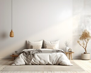 Fototapeta na wymiar Nordic Style Bedroom Mockup, 3D Mockup Render, Interior Design