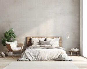Nordic Style Bedroom Mockup, 3D Mockup Render, Interior Design