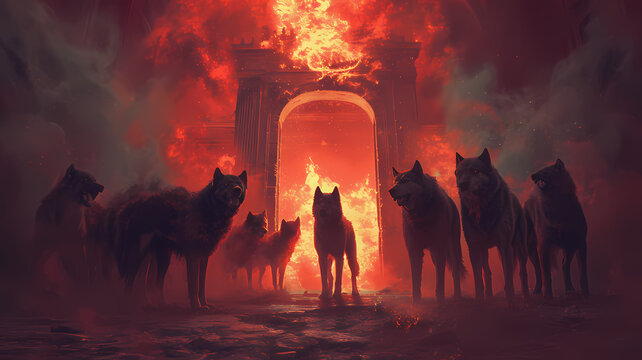 Hell Hounds Guarding the Fiery Gates of Hell