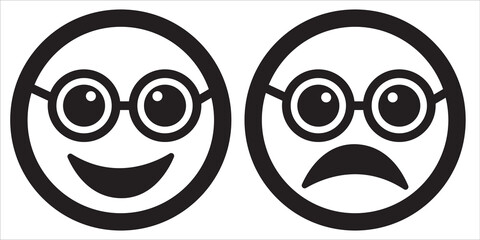 Smiley face emoji icon vector.  smiling symbol. Smile sign. Simple flat shape happy and sad emotion logo. Isolated on white background. 1234