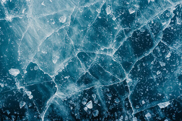 Abstract background frozen ice in cracks. Close-up of a blue glacier.
