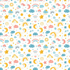 Weather symbols seamless pattern. Gift wrapping, wallpaper, background. Groundhog Day