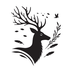 Obraz premium Whispering Woodlands: Deer Silhouette Series Depicting the Serene Whisper of Nature's Harmony - Reindeer Illustration - Stag Vector 