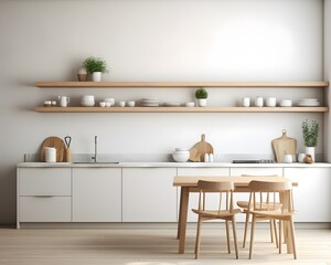 Fototapeta na wymiar Scandinavian Style Kitchen Mockup, 3D Mockup Render, Interior Design