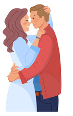 Love illustration. Happy couple hugging and cuddling together