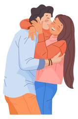 Laughing couple hugging. Happy lovers. Romantic relationship