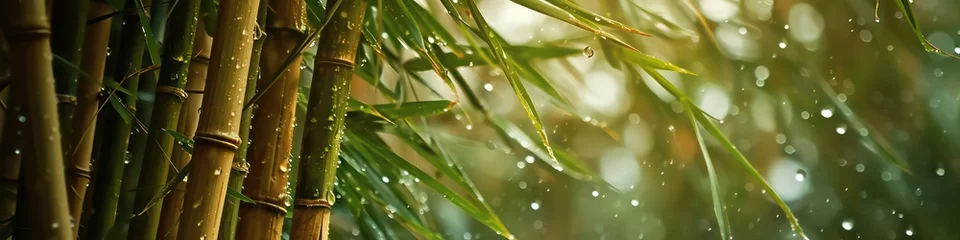  Vivid green bamboo stems with raindrops. Generative AI © saicle