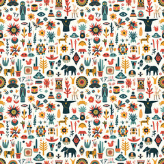 Latin American symbols seamless pattern. Gift wrapping, wallpaper, background. National Hispanic Heritage Month