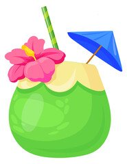 Tropical cocktail cartoon icon. Summer party drink