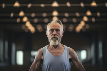 Portrait of an inspired mature man practicing ballet in a studio. With generative AI technology