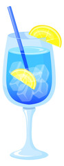 Blue summer drink glass. Cartoon cocktail icon