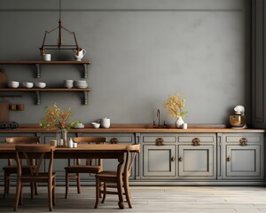 Tudor Style Kitchen Mockup, 3D Mockup Render, Interior Design