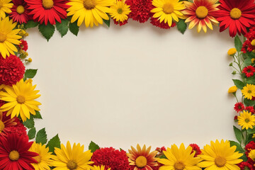 Rectangular frame made of red and yellow flowers