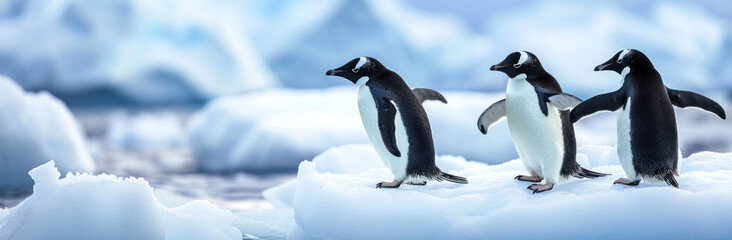 Fototapeta premium Chinstrap penguins (Pygoscelis chinstrap) on the ice floe