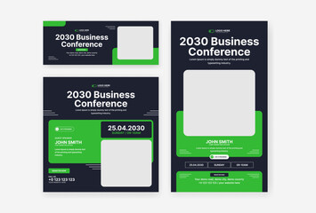 Obraz premium conference social media post, story, and cover design set, social media advertisement template bundle
