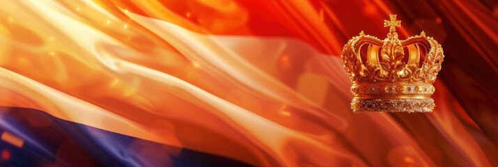 Crown on the background of the flag of Dutch Kingdom, Happy Dutch King Day banner - obrazy, fototapety, plakaty