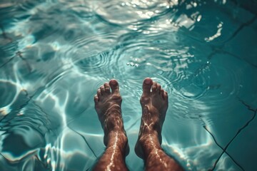 Feet in pool. Someone's feet in a swimming pool