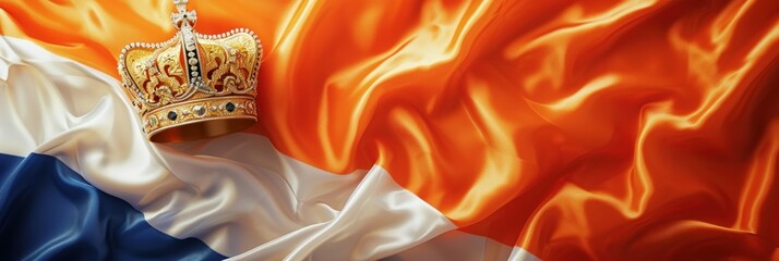 Crown on the background of the flag of Dutch Kingdom, Happy Dutch King Day banner