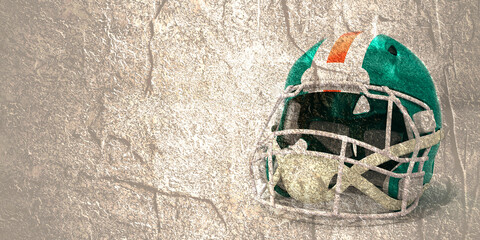 American footbal helmet with Miami Dolphins team colors. Template for presentation or infographics.