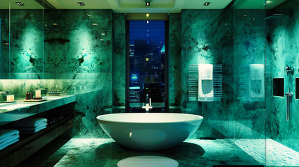 Contemporary Comfort: Luxurious Bathroom Interior with Sleek Design and Modern Amenities