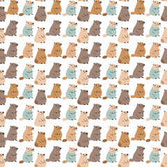 Groundhog characters seamless pattern. Gift wrapping, wallpaper, background. Groundhog Day