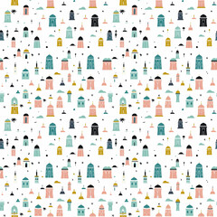 Naklejka premium Hajj symbols seamless pattern. Gift wrapping, wallpaper, background. Eid al-Adha
