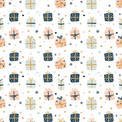 Grandparents Day gifts seamless pattern. Gift wrapping, wallpaper, background. National Grandparents Day