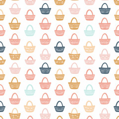 Easter baskets seamless pattern. Gift wrapping, wallpaper, background. Easter