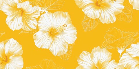 yellow floral hibiscus pattern Generative AI
