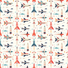 Aerospace technology seamless pattern. Gift wrapping, wallpaper, background. National Aviation Day