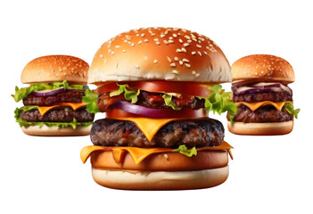 Isolated hamburgers on a transparent background.