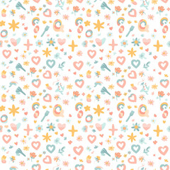 Obraz premium Survivor support symbols seamless pattern. Gift wrapping, wallpaper, background. National Cancer Survivors Day
