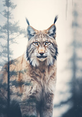 Obraz premium Majestic eurasian lynx design for t shirt print. on white background. wide banner