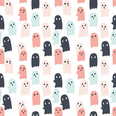 Ghosts seamless pattern. Gift wrapping, wallpaper, background. Halloween