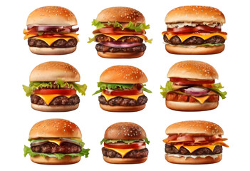 Isolated hamburgers on a transparent background.