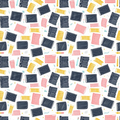 Books and chalkboards seamless pattern. Gift wrapping, wallpaper, background. National Teachers Day