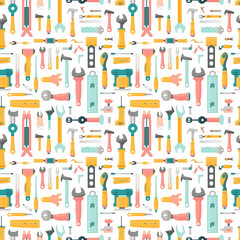 Fototapeta na wymiar Tools and equipment seamless pattern. Gift wrapping, wallpaper, background. Labor Day