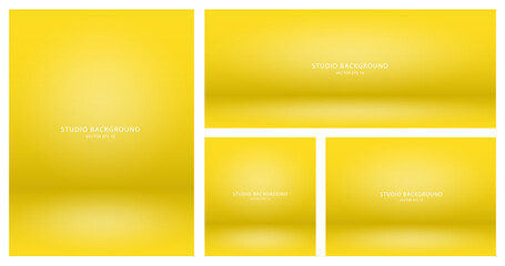 A set of empty yellow backgrounds for presentations of cosmetic products for sale online. Studio panoramic backgrounds. Vector illustration.