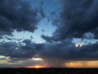 clouds and rain at sunset