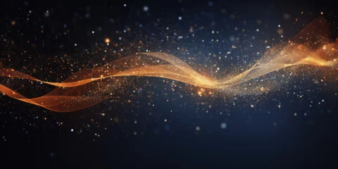 Gardinen Glowing Abstract Light: A Shimmering Wave of Golden Shine over a Black Background, Sparkling with Yellow and Gold Glitter Particles. A Magical Illustration of Flowing Curves and Bokeh Lights, Creating © SHOTPRIME STUDIO