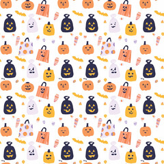 Obraz premium Trick-or-treat bags seamless pattern. Gift wrapping, wallpaper, background. Halloween